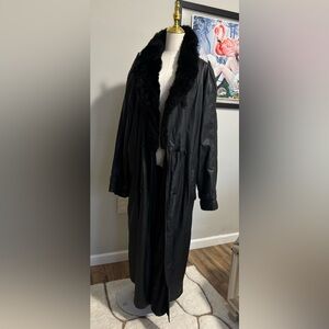MEN'S Vintage Daniel Young Leather Trench Coat Faux Fur Collar Winter Cold